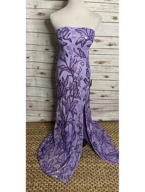Lulu's lavender floral sequin strapless mermaid maxi formal/prom dress Large